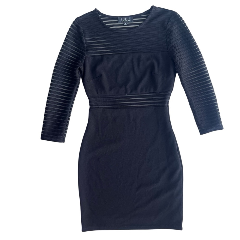 Lulus Womens Small Black Perfect Mesh 3/4 Sleeve Ponte Knit Bodycon Dress JD4806